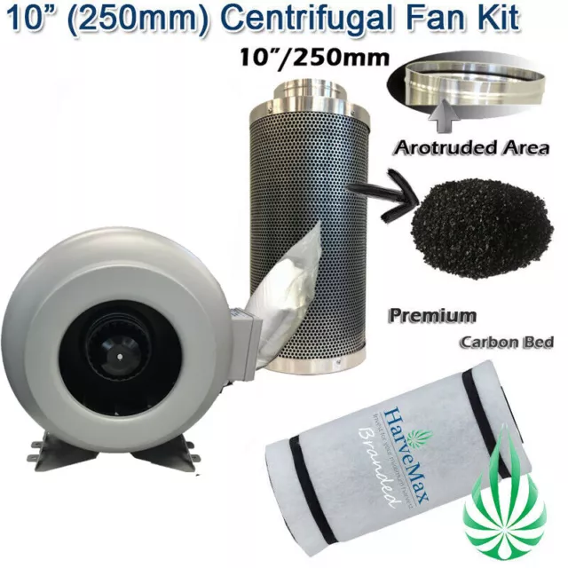 10" INLINE CENTRIFUGAL EXHAUST DUCT FAN + AIR ACTIVATED ACTIVE CARBON FILTER Kit