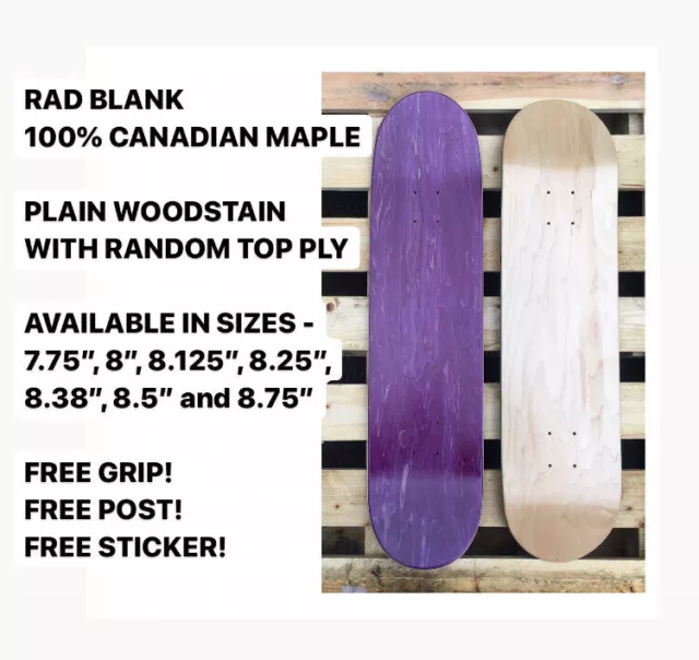 Rad Blank Skateboard Deck - All Sizes - 7.75" 8" 8.125" 8.25" 8.38" 8.5" 8.75"