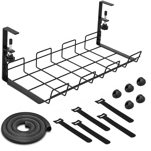 UNDER DESK CABLE Tray Management No Drill Tidy Wire Cord Storage Rack ...