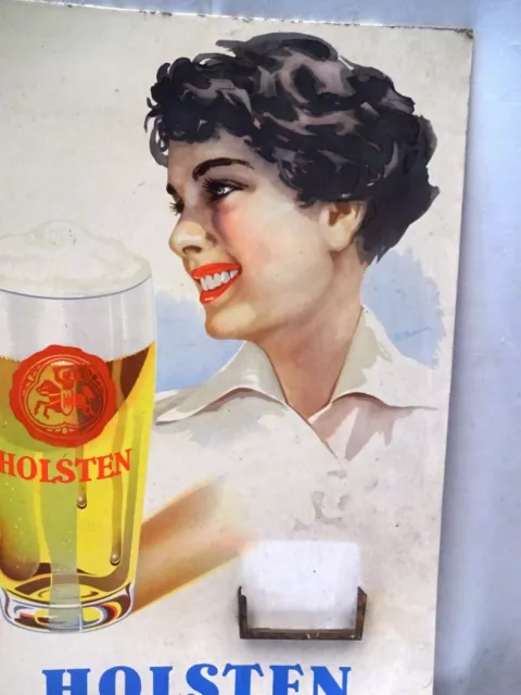 Vintage Sign Cardboard Holsten Beer Germany Beer Glass With Lady Advertising Old 2