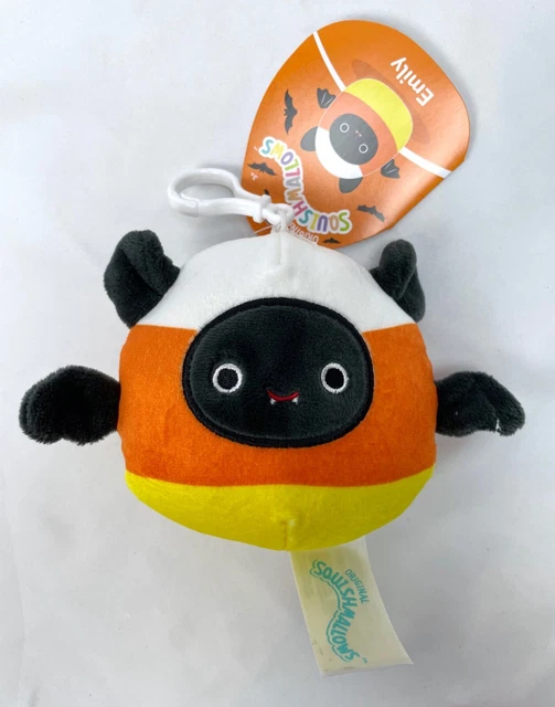 New Squishmallows Halloween 3.5” Emily Plush Toy Bat Candy Corn Clip
