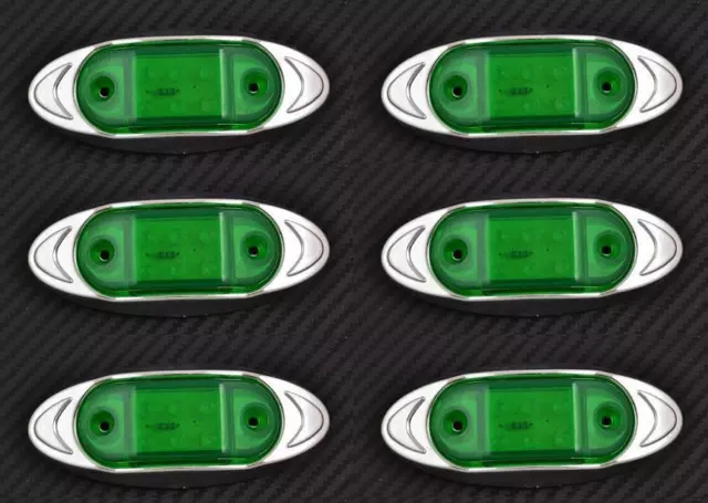 6 Pièce Vert 12V Côté Chrome 6 LED Ovale Marqueur Feux Camion Voiture Van Atv