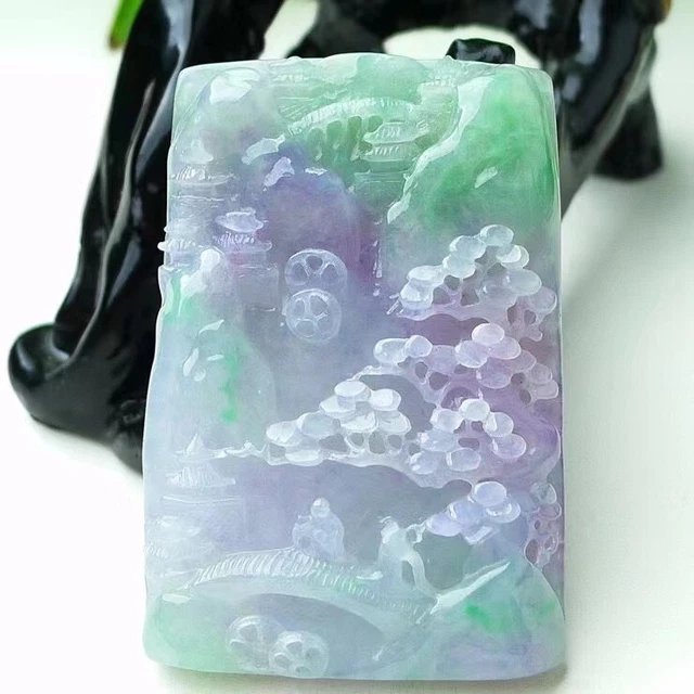 Emerald Icy Purple Green Grade A Jadeite Jade  Pendant Landscape  YX0818