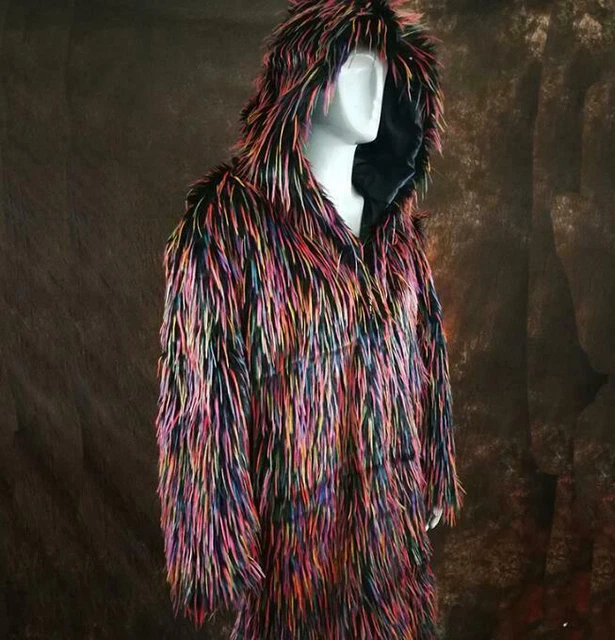 Womens/Mens Trench Coat Faux Fur Parka Hooded Warm Slim Med Long Jacket Outwears