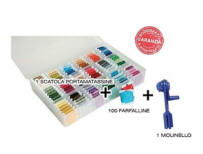 Scatola Portafilati SCATOLA PORTA MATASSINE PER MOULINE DA RICAMO INCLUSO 100 FARFALLINE AVVOLGIFILO 2AINTIMO® Scatola per fili da cucito 