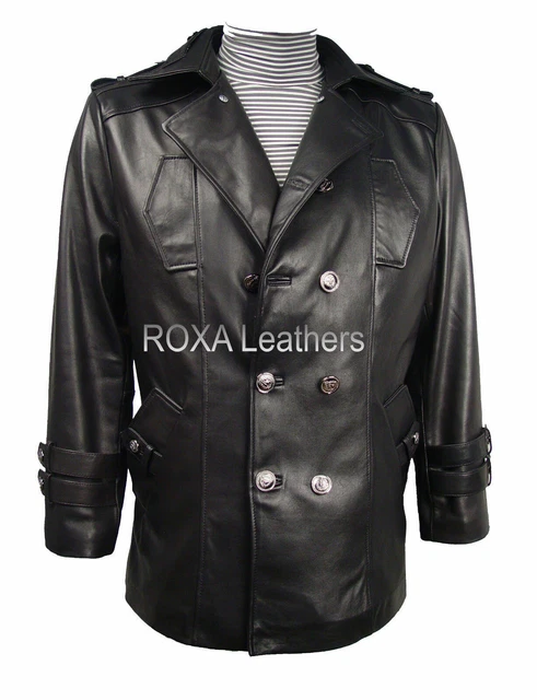 Roxa Uomo pelle D'Agnello 100% Giacca IN Doppio Petto Cappotto Firmato Nero