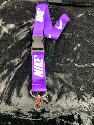 Nike Lanyard Neck Detachable ID Badge Keychain Holder PURPLE / WHITE LOGO