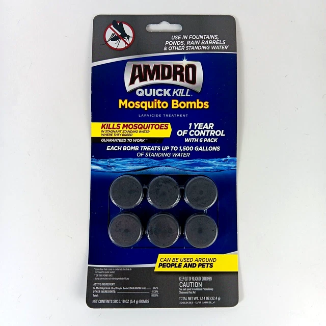 AMDRO QUICK KILL Mosquito Bombs Larvicide Treatment Water 6Pack