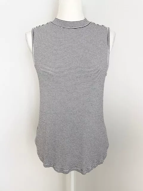 Sonoma Womens Knit Tank Top Size M Black White Striped Crew Neck Sleeveless
