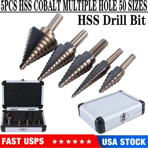 HSS Cobalt Stepper Bit Set - 5pc Step Drill Tool in Aluminum