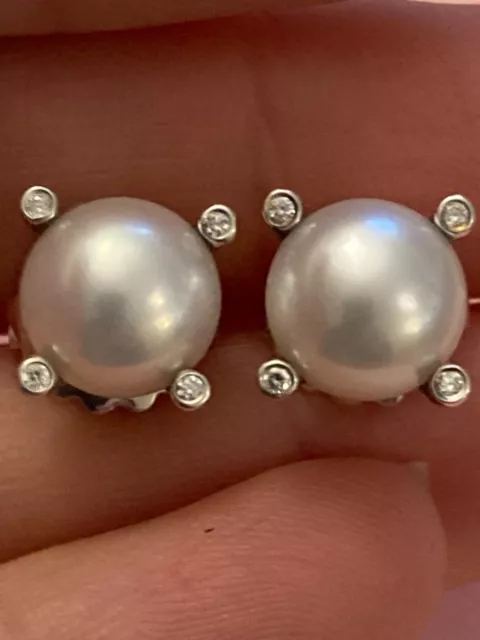 Previously Used  DAVID YURMAN Cable  9mm Pearl Earrings with Diamonds,