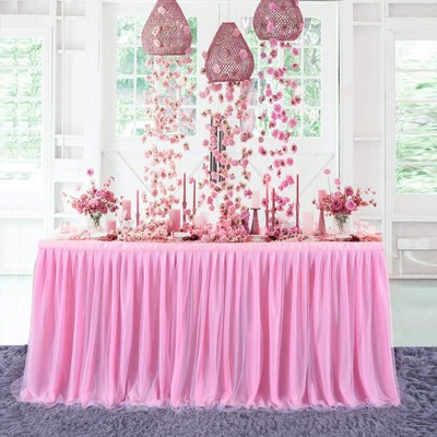 NSSONBEN Bianco Tulle Gonna da Tavolo Tutu Gonne da Tavolo per Feste Matrimoni Festa di Compleanno Bambino Doccia Decorazione 2Yard/6ft/L183cm*H77cm 