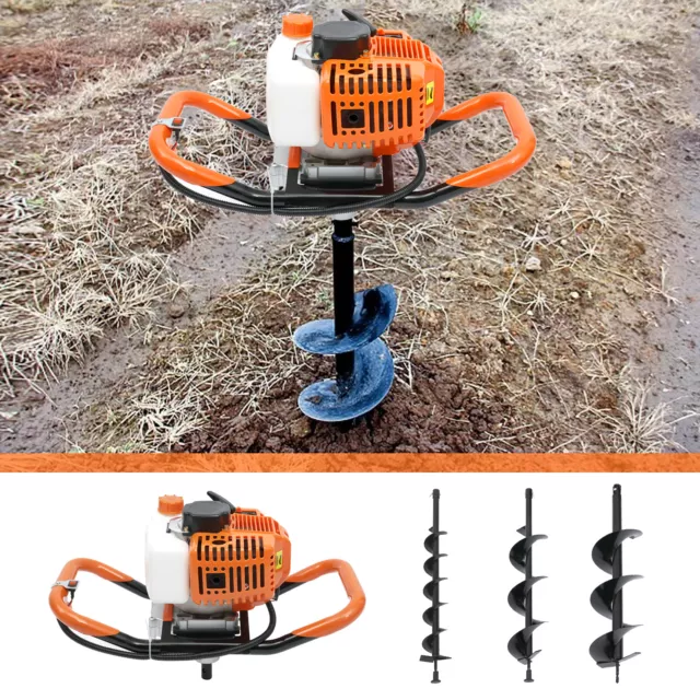 52cc 2 Stroke 2.4HP Gas Powered Earth Auger Post Hole Digger 4" 6" 8" Bits Set