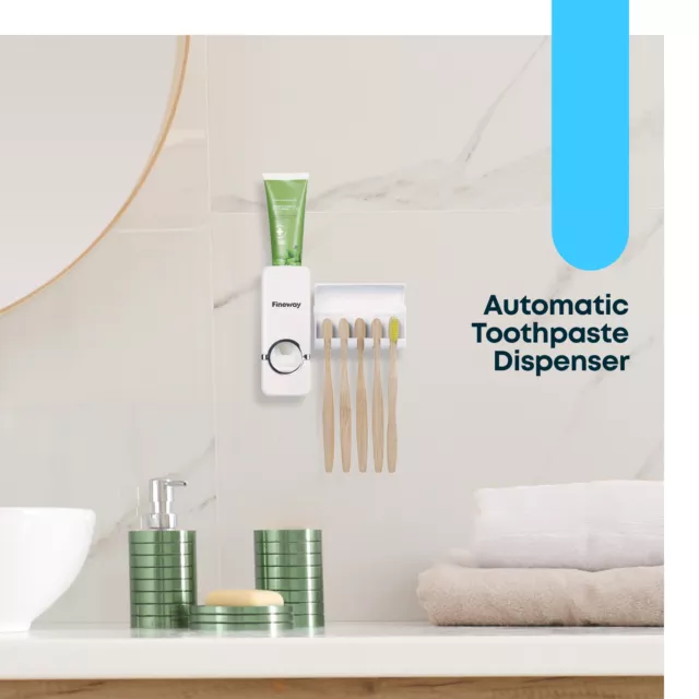 Automatic Toothpaste Dispenser + 5 Toothbrush Holder Stand Wall Mounted Bathroom 2