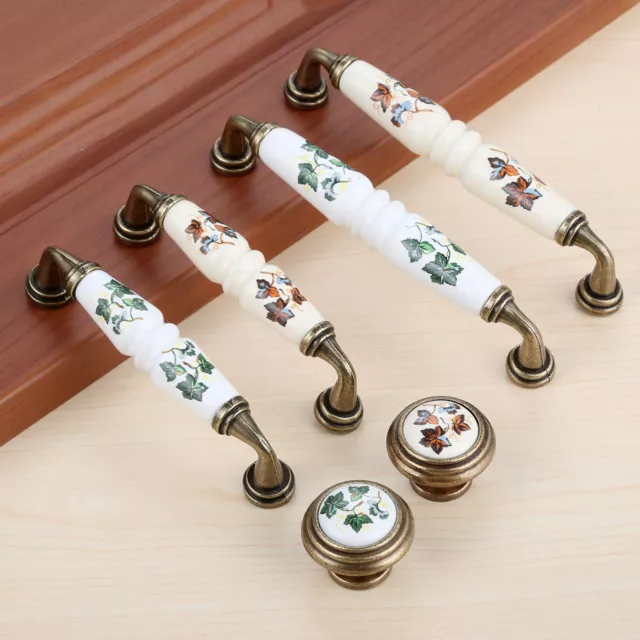 Vintage Flower Ceramic Cabinet Wardrobe Knobs Dresser Closet Pulls Door Handles