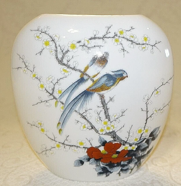 VTG JAY FINE China Pillow Vase With Blue Birds And Flowers 7" Japan