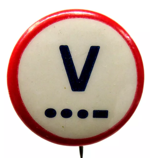 WWII Morse Code V VICTORY 1" celluloid Western Badge pinback button HOME FRONT ^