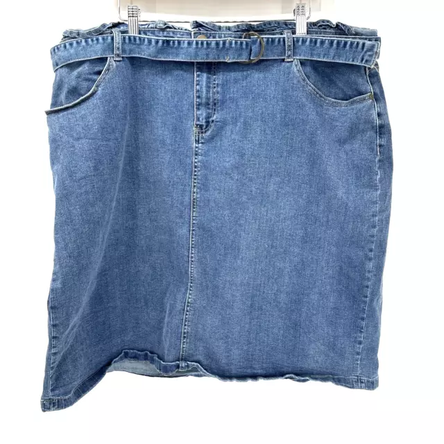 Cato Est 1946 Denim Jean Skirt Womens 24W Blue Stretch Belted Ruffled + Pockets