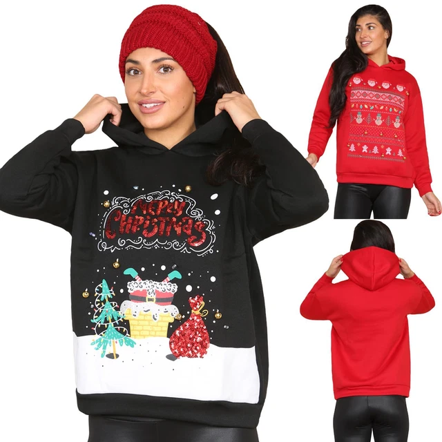 Felpa con cappuccio donna 3D Natale luce LED Natale donna pullover maglione felpa con cappuccio