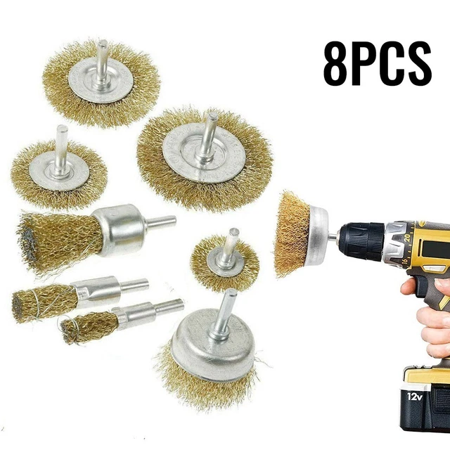 8PCS WIRE CUP WHEEL Brush For Drill Steel Brass Metal Cleaning