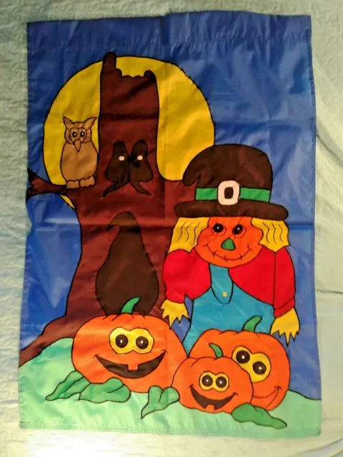 Halloween Fall Outdoor Flag 27.5" X 39" Scarecrow, Owl Pumpkins, Jack O Lanterns