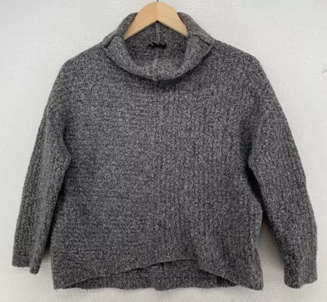 EILEEN FISHER Sweater S Merino Wool Blend Boucle Turtleneck Pullover Boxy Gray