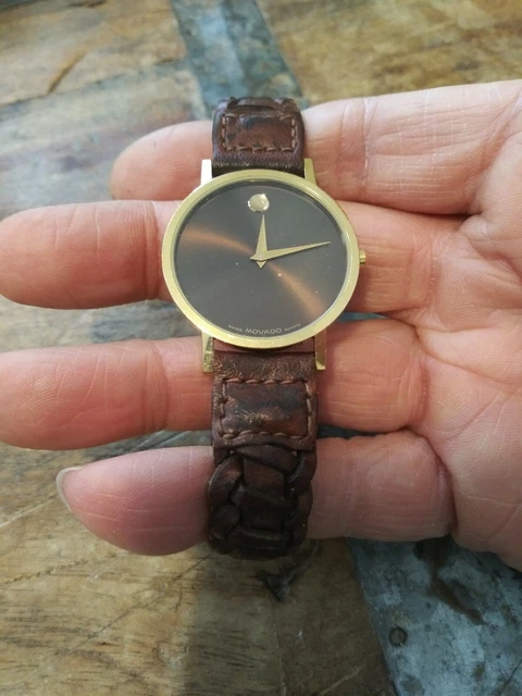 Orologio Vintage Movado Museum Classico Placcato Oro Quarzo 87-33-882 Quadrante Marrone