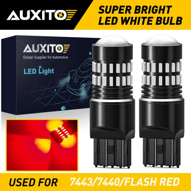 2X 7440 7443 Flash Blinking Strobe Red Brake Tail Stop Light DRL LED Bulbs EOA
