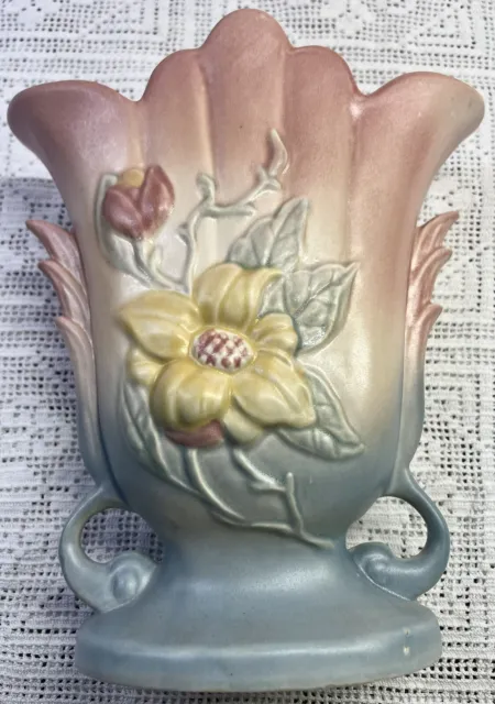 Vintage Estate Hull Art Pottery Magnolia Vase Yellow Pink Blue USA-1-8 1/2"