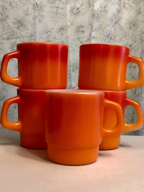 Fire King Orange Coffee Cup Mug Anchor Hocking Stacking Set Of 5