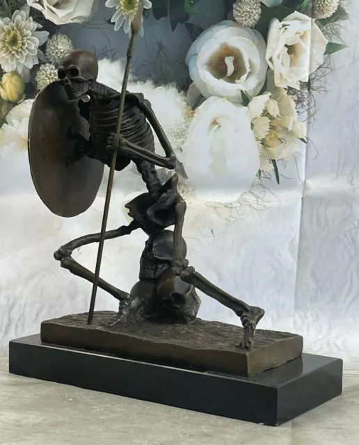 Bronze Statue Skull Skeleton Warrior spear shield sculpture Figure Home Deal