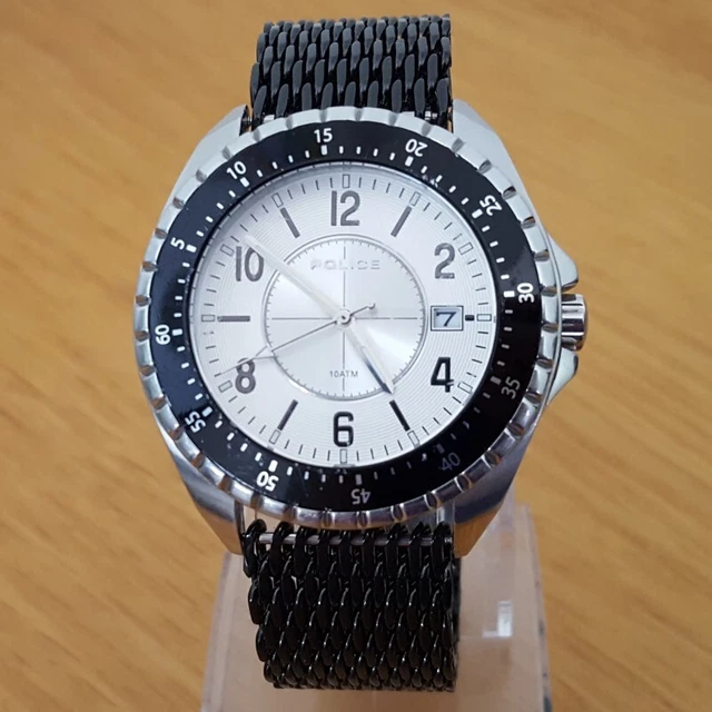 MENS SILVER BLACK Police Miami 13669 Rotating Bezel 100m  display picture 1