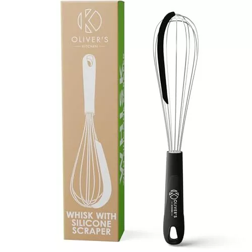 Oliver's Kitchen ® Balloon Whisk with Built-in Silicone Scraper - Easy to Clean