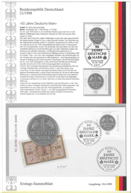 Bund 1998: Mi. Nr. 1996: ETB 21/1998: 50 Jahre Deutsche Mark