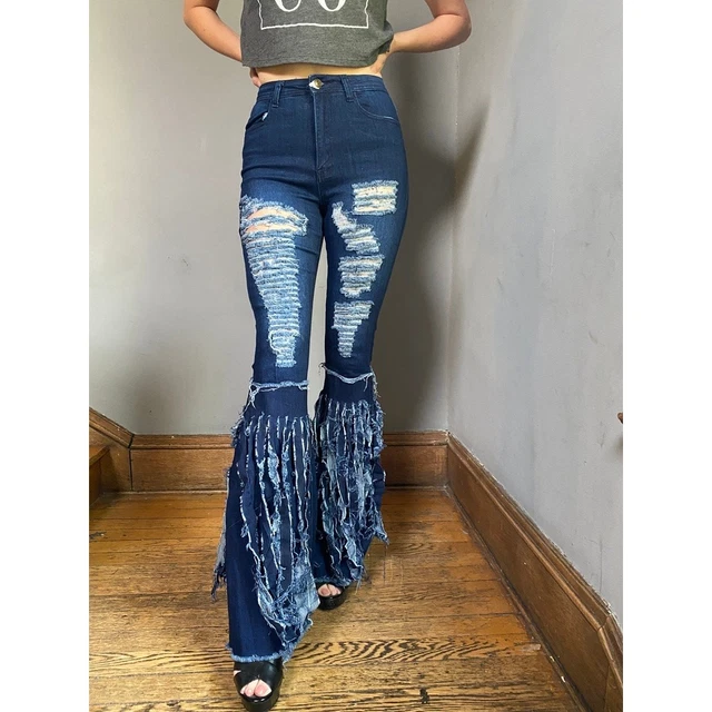 JEANS BELL BOTTOM desgastados acampanados años 70 hippie talla
