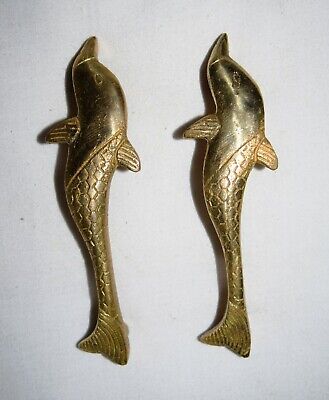 Brass Pair Dolphin Shape Handles Fish Door Pull Bathroom Kitchen Door Decor AR58