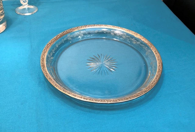 Plat de service rond cristal Monture argent massif MINERVE plateau Verres Table