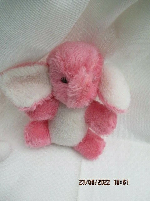 Doudou Peluche Vintage Elephant Grelot Rose Blanc 22Cm "" Nounours""