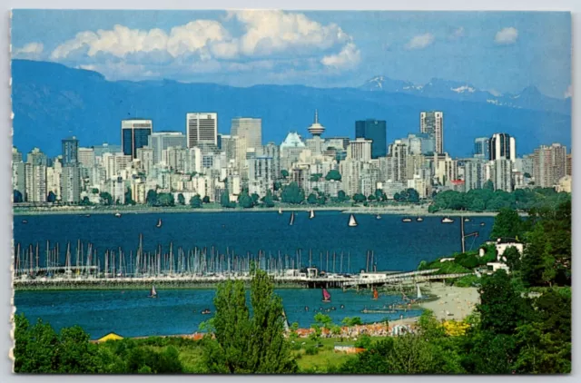Postcard Vancouver at Dusk from Kitsalino BC VTG Skyline Mountains Marina UNP