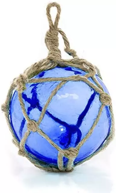 Glass Fishing Floats | Cobalt Blue Japanese Glass Floats 5" | Nautical Rope Ball