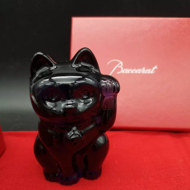 Baccarat Superbe Chat Cristal bleu nuit Maneki Neko En Boîte 2