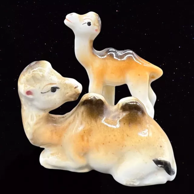 Miniature Bone China Figurines Lot Camel Baby Set Of 2 Japan 2”T 1.75” Vintage