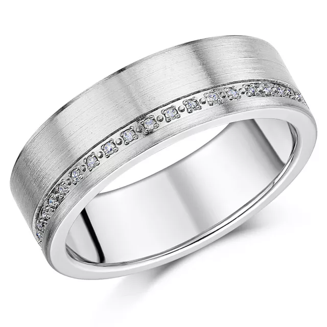 Titanium Ring Brushed Matt Finish Diamond Eternity Wedding 7mm Men's Engagement
