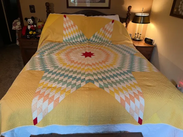 vintage quilt handmade LONE STAR Beautiful pastel colors 82" x 79"  #5