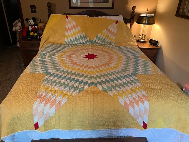 vintage quilt handmade LONE STAR Beautiful pastel colors 82" x 79" #5 vintage quilt handmade LONE STAR Beautiful pastel colors 82" x 79" #5
