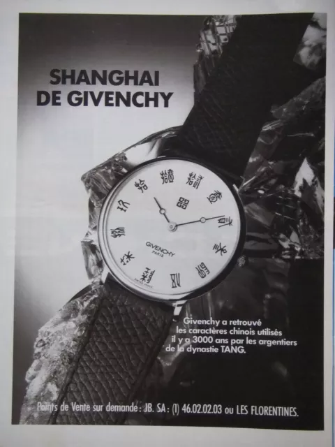 Publicité 1987 Shanghai De Givenchy Dynastie Tang - Advertising