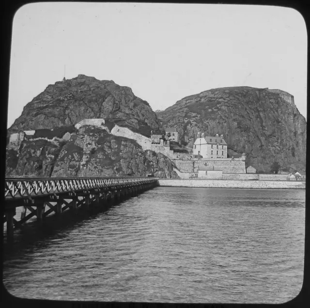 Glass Magic Lantern Slide DUMBARTON ROCK & CASTLE C1890 OLD VICTORIAN PHOTO