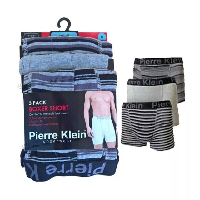Pierre Klein 3 Pack Men's Boxers Shorts Underwear Cotton Rich Trunk Button Fly