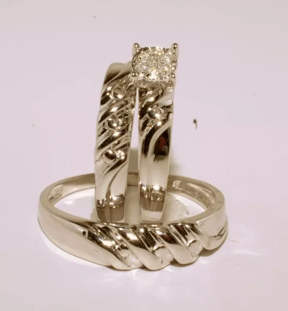 Gold $ Diamond ring men & women trio bridal set wedding & engegement set