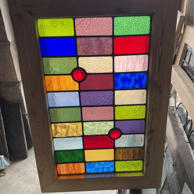 SG 4410 vintage stained glass window red jewels 15 x 22.5